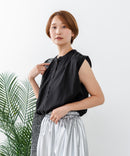 【C-FORTPOINT/フォートポイント】【綿100% 大人の魅力を引き立てる繊細な刺繍】刺繍切替 ノースリーブブラウス バンドカラー 透け感 涼やか 上品 華やか