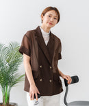 【C-FORT POINT/フォートポイント】涼しい羽織り シアー素材 半袖 ダブルテーラードジャケット きれいめ オフィス 通勤 冷房対策 韓国ファッション 大人カジュアル