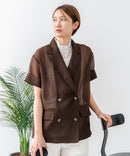 【C-FORT POINT/フォートポイント】涼しい羽織り シアー素材 半袖 ダブルテーラードジャケット きれいめ オフィス 通勤 冷房対策 韓国ファッション 大人カジュアル