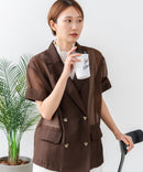 【C-FORT POINT/フォートポイント】涼しい羽織り シアー素材 半袖 ダブルテーラードジャケット きれいめ オフィス 通勤 冷房対策 韓国ファッション 大人カジュアル