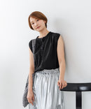 【C-FORTPOINT/フォートポイント】【綿100% 大人の魅力を引き立てる繊細な刺繍】刺繍切替 ノースリーブブラウス バンドカラー 透け感 涼やか 上品 華やか