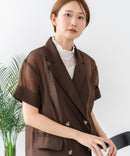 【C-FORT POINT/フォートポイント】涼しい羽織り シアー素材 半袖 ダブルテーラードジャケット きれいめ オフィス 通勤 冷房対策 韓国ファッション 大人カジュアル