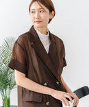【C-FORT POINT/フォートポイント】涼しい羽織り シアー素材 半袖 ダブルテーラードジャケット きれいめ オフィス 通勤 冷房対策 韓国ファッション 大人カジュアル