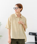 【C-FORTPOINT/フォートポイント】【涼しく着られて体型カバーも】綿麻ブラウス 天然素材 蒸れにくい さらさら 涼感 落ち感 高見え ニュアンスカラー