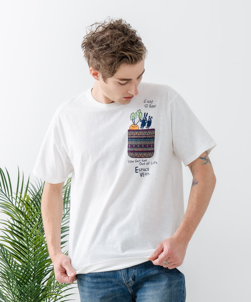 【Blue Standard/ブルースタンダード】スラブコットン アニマルプリント ポケット付Tシャツzo