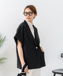 【C-FORT POINT/フォートポイント】カーディガン感覚で羽織れる リネンタッチ 半袖 シングルテーラードジャケット きれいめ さらさら 涼感 冷房対策 オフィス 通勤