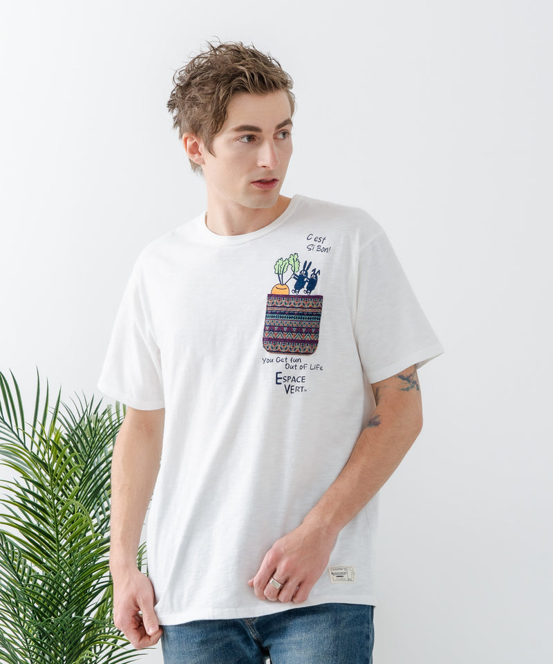 【Blue Standard/ブルースタンダード】スラブコットン アニマルプリント ポケット付Tシャツzo