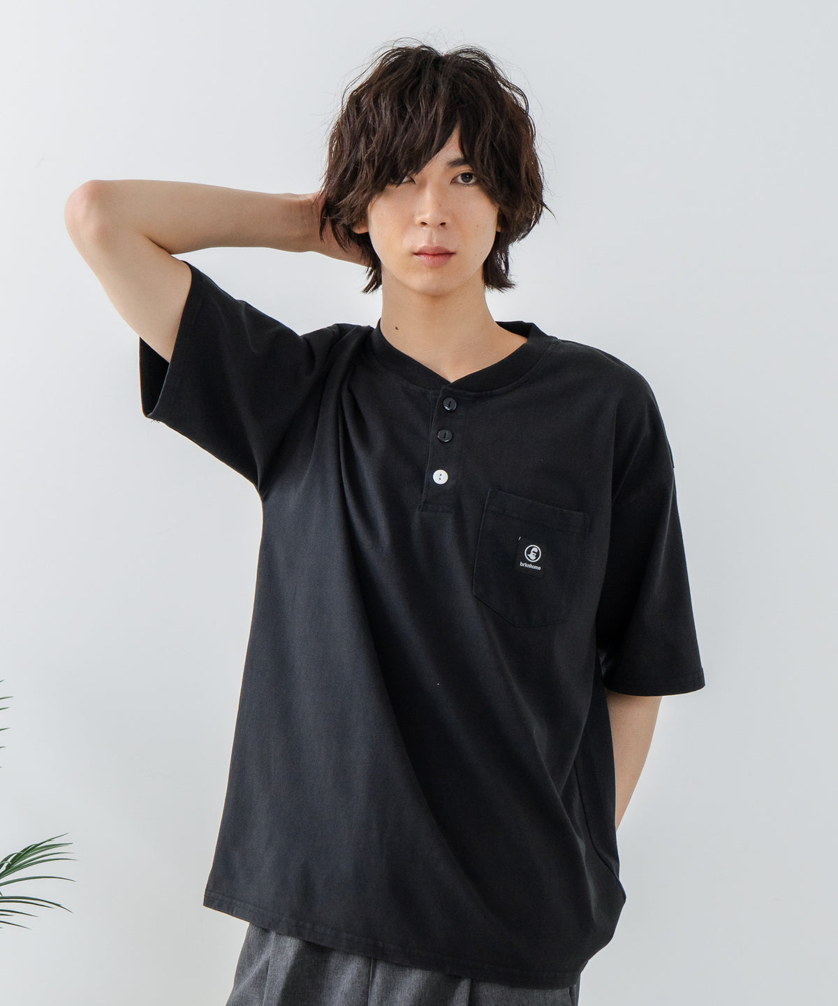 ヘンリーネックポケット付Tシャツ オーバーサイズ【brknhome 