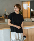 【C-FORTPOINT/フォートポイント】【ストレッチ性抜群の冷感素材を使用】フレンチスリーブ モックネックTシャツ プチハイネック プルオーバー 接触冷感 涼しい 二の腕カバー サイドスリット