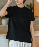 【C-FORTPOINT/フォートポイント】【ストレッチ性抜群の冷感素材を使用】フレンチスリーブ モックネックTシャツ プチハイネック プルオーバー 接触冷感 涼しい 二の腕カバー サイドスリット