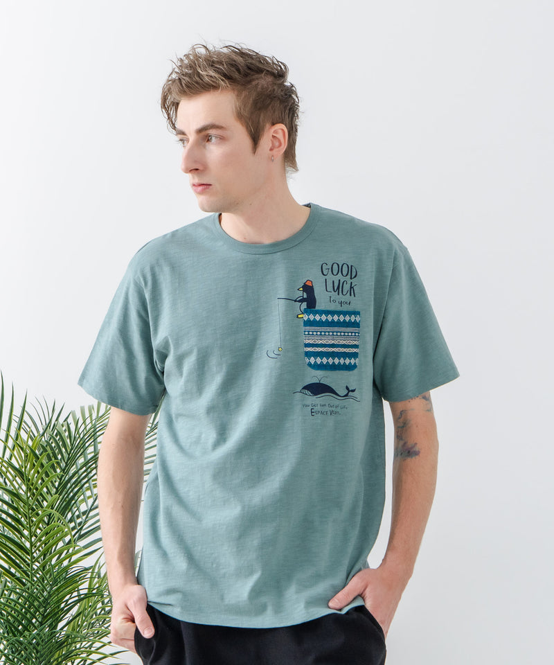 【Blue Standard/ブルースタンダード】スラブコットン アニマルプリント ポケット付Tシャツzo