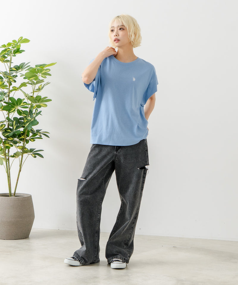 リラックスフィットワンポイント刺繍フレンチスリーブ Ｔシャツ 【U.S. POLO ASSN./ユーエスポロアッスン】　　　　　　　　　　　　　　　　　　　　　　　　　　　　　　　　　　　　　　　　　　　　　　　　　　　　　　　　　　　　
