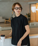 【C-FORTPOINT/フォートポイント】【ストレッチ性抜群の冷感素材を使用】フレンチスリーブ モックネックTシャツ プチハイネック プルオーバー 接触冷感 涼しい 二の腕カバー サイドスリット
