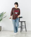 【C-FORT POINT/フォートポイント】【綿100%のやわらかな着心地】ワイドシルエット7分袖Tシャツ フレブル プリント カレッジ風ロゴ ワイドシルエット 体形カバー