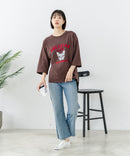 【C-FORT POINT/フォートポイント】【綿100%のやわらかな着心地】ワイドシルエット7分袖Tシャツ フレブル プリント カレッジ風ロゴ ワイドシルエット 体形カバー