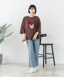 【C-FORT POINT/フォートポイント】【綿100%のやわらかな着心地】ワイドシルエット7分袖Tシャツ フレブル プリント カレッジ風ロゴ ワイドシルエット 体形カバー