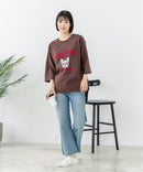 【C-FORT POINT/フォートポイント】【綿100%のやわらかな着心地】ワイドシルエット7分袖Tシャツ フレブル プリント カレッジ風ロゴ ワイドシルエット 体形カバー