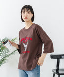 【C-FORT POINT/フォートポイント】【綿100%のやわらかな着心地】ワイドシルエット7分袖Tシャツ フレブル プリント カレッジ風ロゴ ワイドシルエット 体形カバー