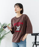 【C-FORT POINT/フォートポイント】【綿100%のやわらかな着心地】ワイドシルエット7分袖Tシャツ フレブル プリント カレッジ風ロゴ ワイドシルエット 体形カバー