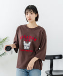 【C-FORT POINT/フォートポイント】【綿100%のやわらかな着心地】ワイドシルエット7分袖Tシャツ フレブル プリント カレッジ風ロゴ ワイドシルエット 体形カバー