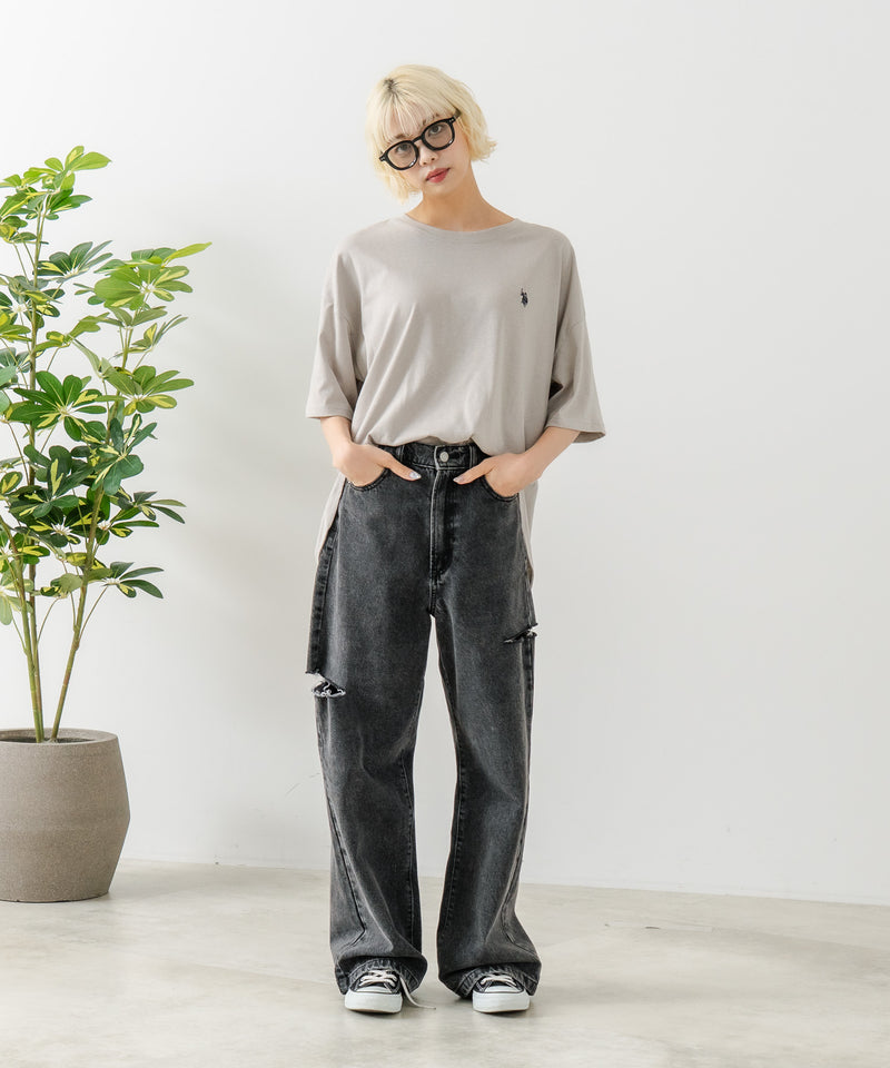 ブランドロゴワンポイント刺繍ラウンドヘムTシャツ【U.S. POLO ASSN./ユーエスポロアッスン】