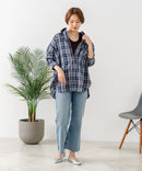 【C-FORT POINT/フォートポイント】【長めの丈感で腰回りカバー】ベーシックチェックシャツ レギュラーカラー ゆったりシルエット チェック柄 長袖 定番 カジュアル