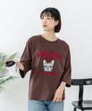 【C-FORT POINT/フォートポイント】【綿100%のやわらかな着心地】ワイドシルエット7分袖Tシャツ フレブル プリント カレッジ風ロゴ ワイドシルエット 体形カバー
