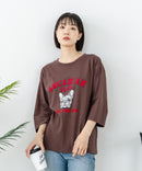 【C-FORT POINT/フォートポイント】【綿100%のやわらかな着心地】ワイドシルエット7分袖Tシャツ フレブル プリント カレッジ風ロゴ ワイドシルエット 体形カバー