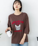 【C-FORT POINT/フォートポイント】【綿100%のやわらかな着心地】ワイドシルエット7分袖Tシャツ フレブル プリント カレッジ風ロゴ ワイドシルエット 体形カバー