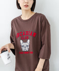 【C-FORT POINT/フォートポイント】【綿100%のやわらかな着心地】ワイドシルエット7分袖Tシャツ フレブル プリント カレッジ風ロゴ ワイドシルエット 体形カバー