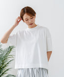 【C-FORTPOINT/フォートポイント】【ストレッチ性抜群の冷感素材を使用】ハイネック ドロップショルダー5分袖Tシャツ プルオーバー 接触冷感 涼しい 体形カバー サイドスリット