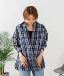 【C-FORT POINT/フォートポイント】【長めの丈感で腰回りカバー】ベーシックチェックシャツ レギュラーカラー ゆったりシルエット チェック柄 長袖 定番 カジュアル