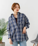 【C-FORT POINT/フォートポイント】【長めの丈感で腰回りカバー】ベーシックチェックシャツ レギュラーカラー ゆったりシルエット チェック柄 長袖 定番 カジュアル