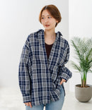 【C-FORT POINT/フォートポイント】【長めの丈感で腰回りカバー】ベーシックチェックシャツ レギュラーカラー ゆったりシルエット チェック柄 長袖 定番 カジュアル