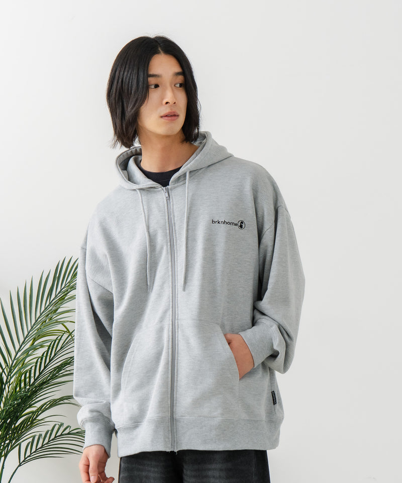 【BRKNHOME/ブロークンホーム】バックプリント フルジップ スウェットパーカー