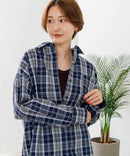 【C-FORT POINT/フォートポイント】【長めの丈感で腰回りカバー】ベーシックチェックシャツ レギュラーカラー ゆったりシルエット チェック柄 長袖 定番 カジュアル