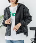 【C-FORT POINT/フォートポイント】【独特の凹凸感が肌離れよく動きやすさも◎】チェック柄 サッカー生地ジップパーカー きれいめ カジュアル ライトアウター レイヤード デイリーユース お出掛け