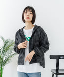 【C-FORT POINT/フォートポイント】【独特の凹凸感が肌離れよく動きやすさも◎】チェック柄 サッカー生地ジップパーカー きれいめ カジュアル ライトアウター レイヤード デイリーユース お出掛け