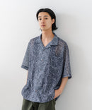 【BLUE STANDARD/ブルースタンダード】【大人のリゾートシャツ】オンブレチェック リゾート柄 プリントメッシュシャツ オープンカラー 総柄 涼感 速乾 旅行 海 フェス 軽い 爽やか