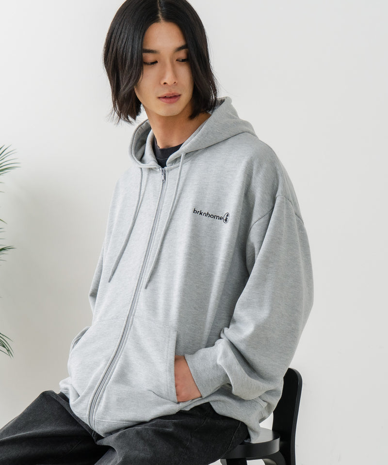 【BRKNHOME/ブロークンホーム】バックプリント フルジップ スウェットパーカー