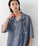 【BLUE STANDARD/ブルースタンダード】【大人のリゾートシャツ】オンブレチェック リゾート柄 プリントメッシュシャツ オープンカラー 総柄 涼感 速乾 旅行 海 フェス 軽い 爽やか