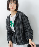 【C-FORT POINT/フォートポイント】【独特の凹凸感が肌離れよく動きやすさも◎】チェック柄 サッカー生地ジップパーカー きれいめ カジュアル ライトアウター レイヤード デイリーユース お出掛け