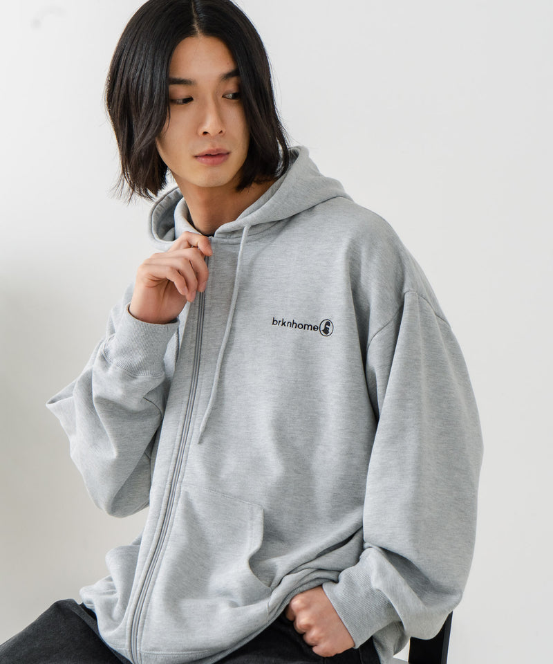 【BRKNHOME/ブロークンホーム】バックプリント フルジップ スウェットパーカー