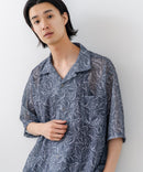 【BLUE STANDARD/ブルースタンダード】【大人のリゾートシャツ】オンブレチェック リゾート柄 プリントメッシュシャツ オープンカラー 総柄 涼感 速乾 旅行 海 フェス 軽い 爽やか