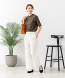 【C-FORTPOINT/フォートポイント】【ひんやり接触冷感 二の腕カバー】カット楊柳 ハイネック5分袖Tシャツ 体型カバー 着痩せ きれいめ カジュアル 涼しい