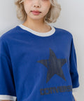 【CONVERSE/コンバース】発泡プリント 配色リンガーＴシャツ ブルー M ❘ジーンズメイト公式オンラインショップ
