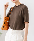 【C-FORTPOINT/フォートポイント】【ひんやり接触冷感 二の腕カバー】カット楊柳 ハイネック5分袖Tシャツ 体型カバー 着痩せ きれいめ カジュアル 涼しい