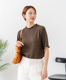 【C-FORTPOINT/フォートポイント】【ひんやり接触冷感 二の腕カバー】カット楊柳 ハイネック5分袖Tシャツ 体型カバー 着痩せ きれいめ カジュアル 涼しい