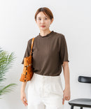 【C-FORTPOINT/フォートポイント】【ひんやり接触冷感 二の腕カバー】カット楊柳 ハイネック5分袖Tシャツ 体型カバー 着痩せ きれいめ カジュアル 涼しい