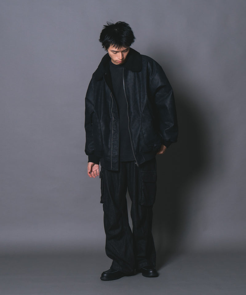 【UNIIT/ユニット】ヴィンテージライク オーバーサイズ PUボアフライトジャケット